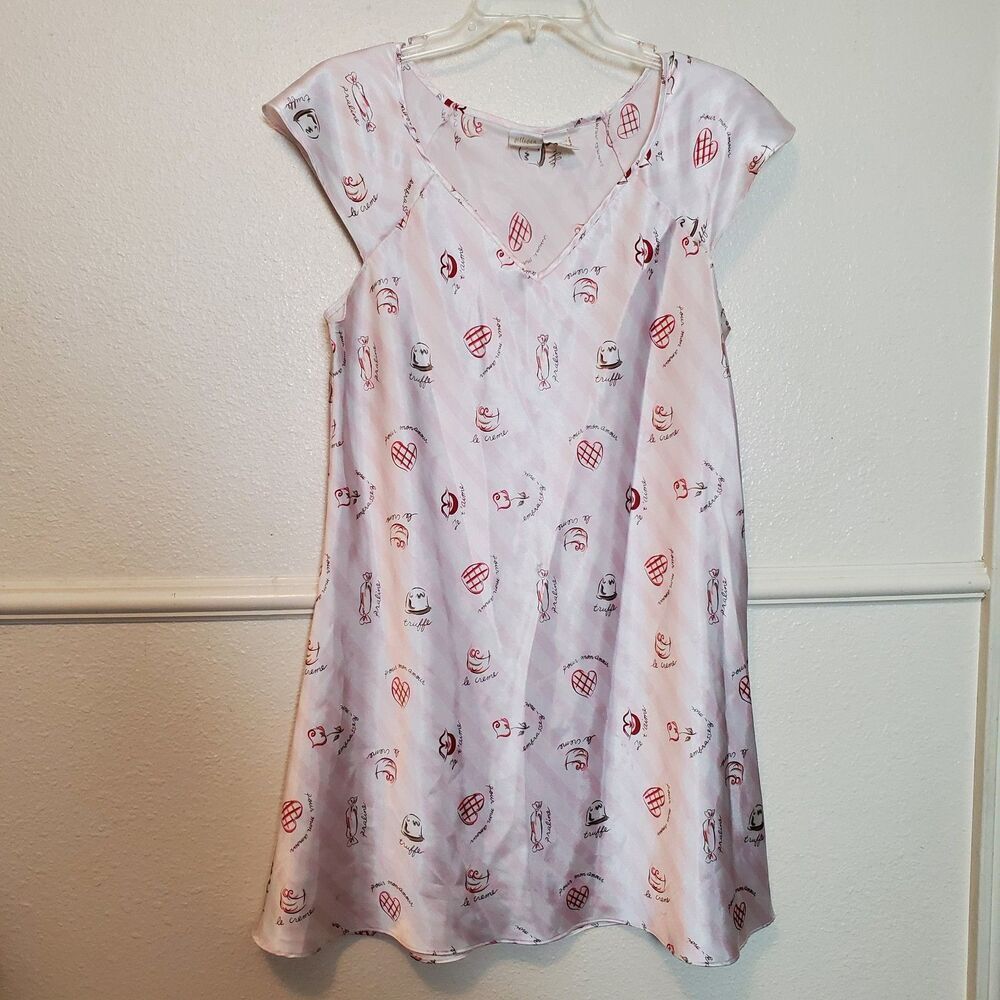 Gilligan & O'Malley Pink French Truffle Heart Print Satin Nightgown Large